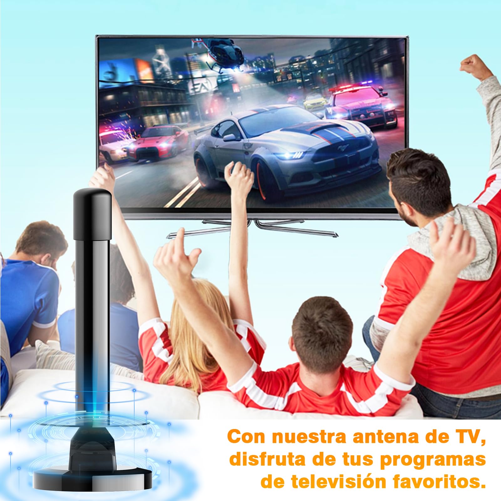 Antena TV Interior Potente con Amplificador – Antena TDT HD 4K/1080p, Recepción 360° Estable, Base Magnética Fuerte, Instalación Rápida, Compatible DVB-T2/DVB-T, Sin Suscripción