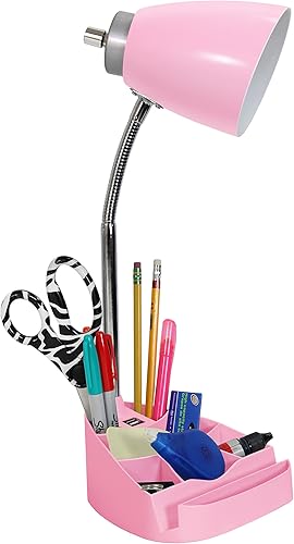 Miniatura 2 de Simple Designs LD1056-PNK - Lámpara de escritorio organizadora de cuello de cisne con soporte para iPadtableta o soporte para libros y puerto USB,