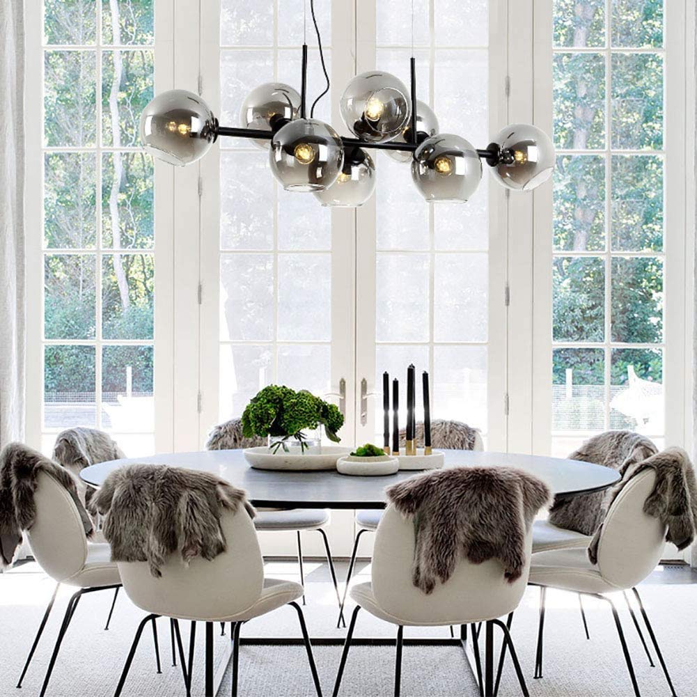 Lampada a Sospensione Vintage per Tavolo da Pranzo, lampadario Moderno Sputnik a Sfera in Vetro, Lampada a Sospensione Industriale E27 a 8 Fiamme, Lampada a Sospensione Regolabile in Altezza per Sala