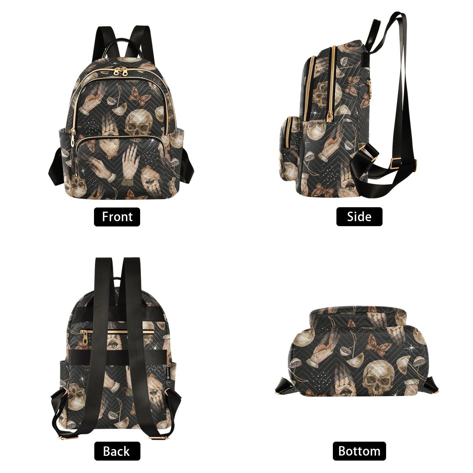 JIPONI Magical Skull Witch Hands Butterfly Backpack Purse for Women Lightweight Back Pack Casual Daypack Travel Shoulder Bag Bookbag - M