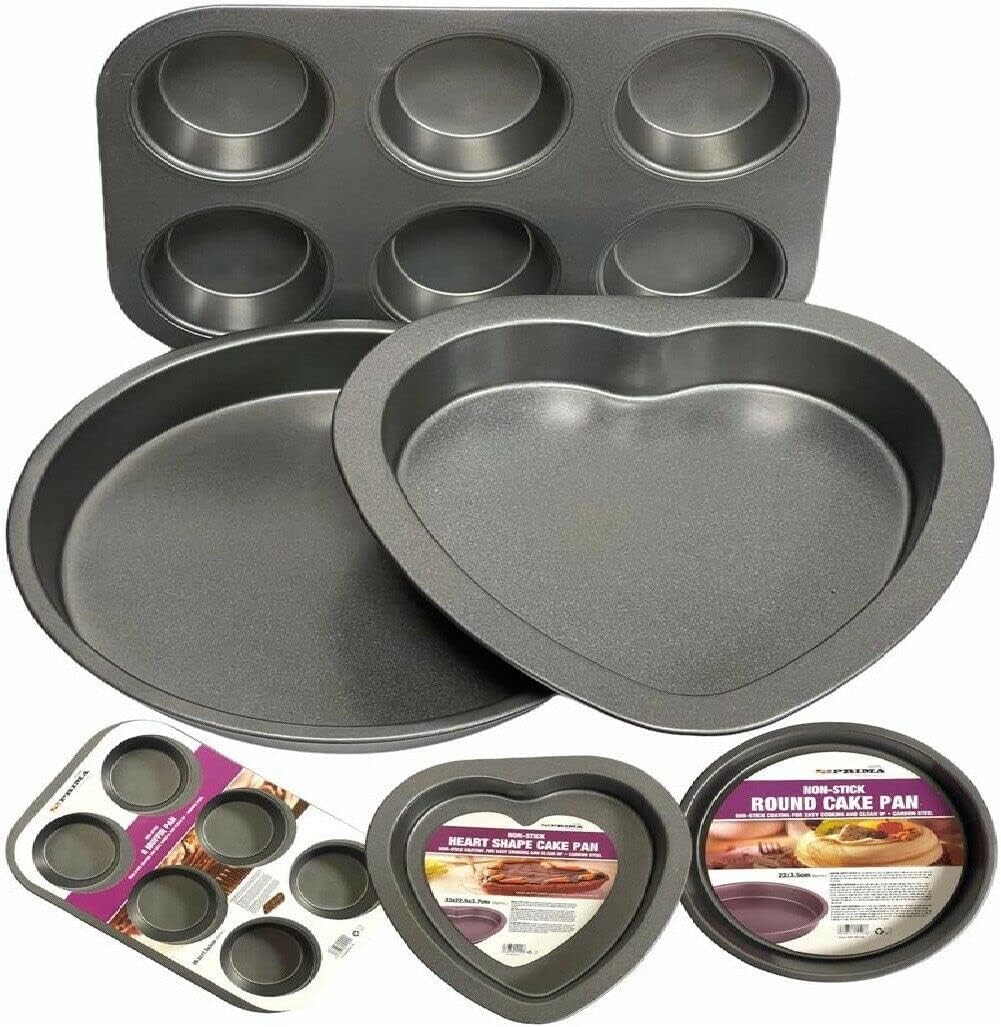 P Store Set of 3 Heart Shaped Cake Tin Non Stick Carbon Steel Bake Pan