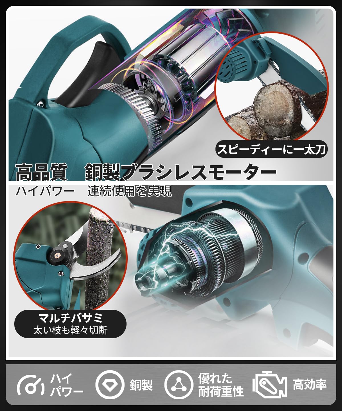 Amazon | 【おまけで付属の収納袋】高枝切り電動チェーンソー 剪定
