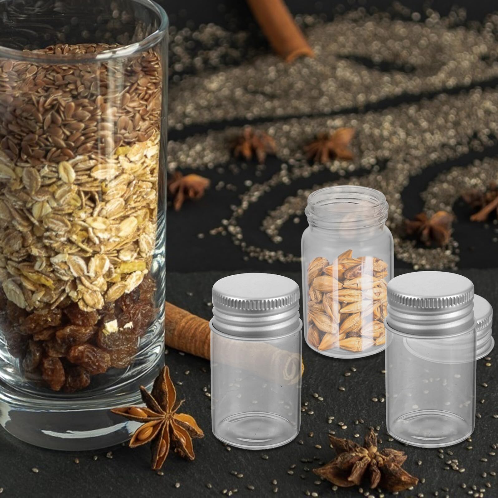 Cabilock 50 Botellas de Vidrio Transparente con Tapa, Vial de Muestra Ligero de 20ml, Fácil de Transportar para Laboratorio y Almacenamiento Seguro