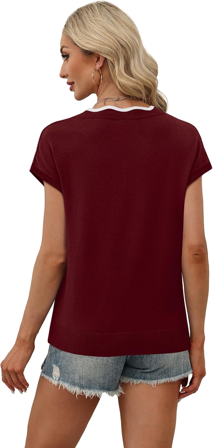 Short Sleeve Sweater Basic Summer T Shirts Flowy Work Top Trendy Holiday Outfits Business Casual Work Cruise Resort 2026 S Red Wine - Image 5