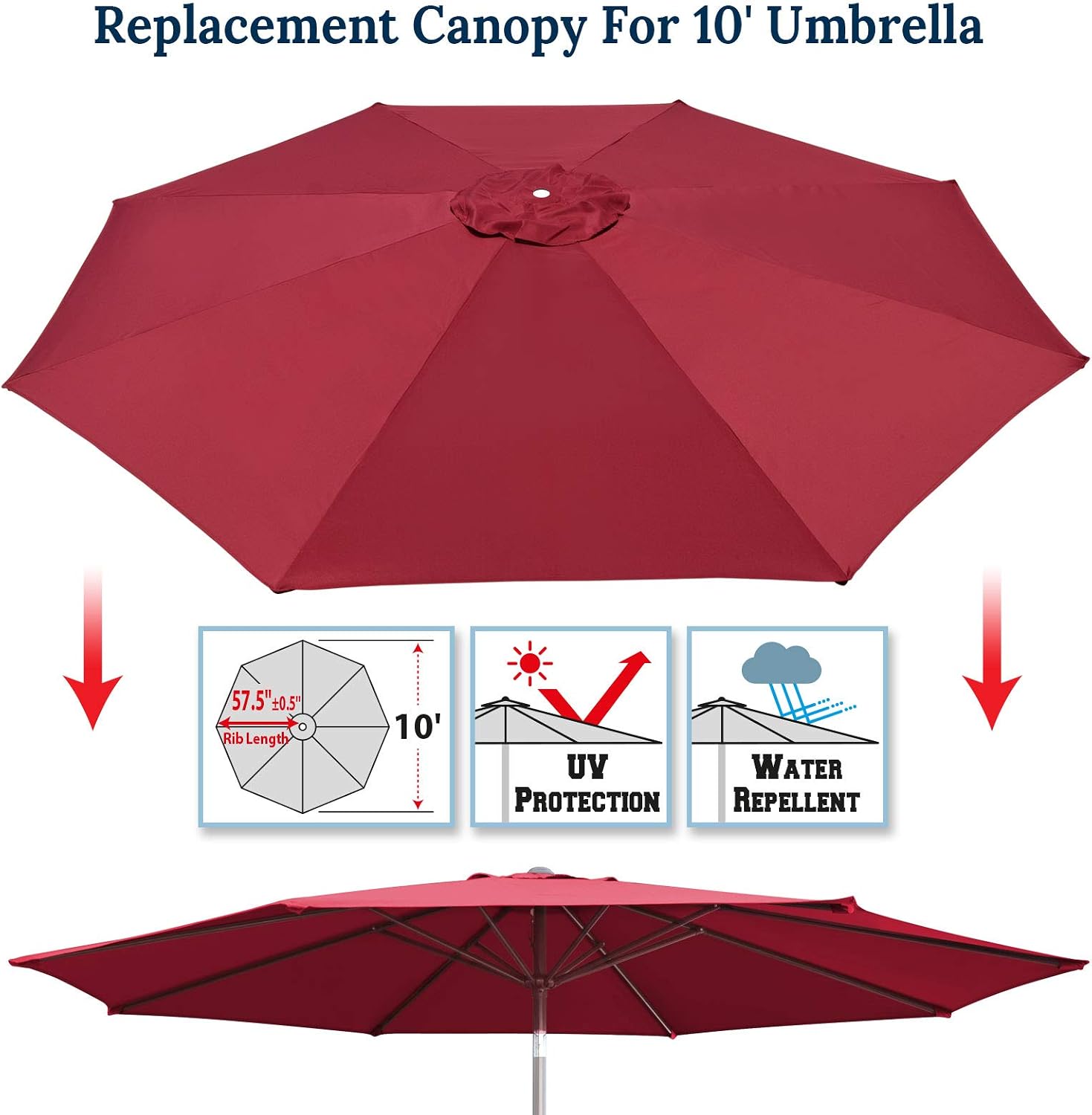 BenefitUSA 10' Umbrella Canopy Top Cover Patio Replacement Top Cover 8 Ribs Outdoor Sunshade(Canopy Only)