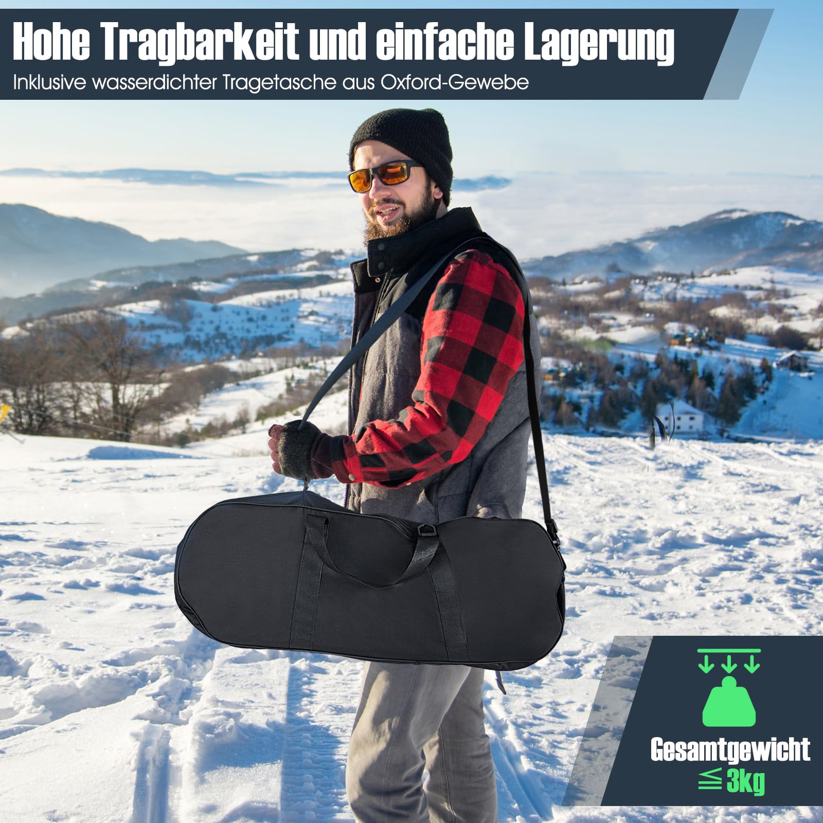 COSTWAY Schneeschuhe mit Steighilfe, Schuhgröße 38-45, Schneeschuhe mit Doppel-Ratschenbindungssystem, Aluminiumrahmen, Trekkingstöcke & Tragetasche, Gamaschen, für Herren, Damen