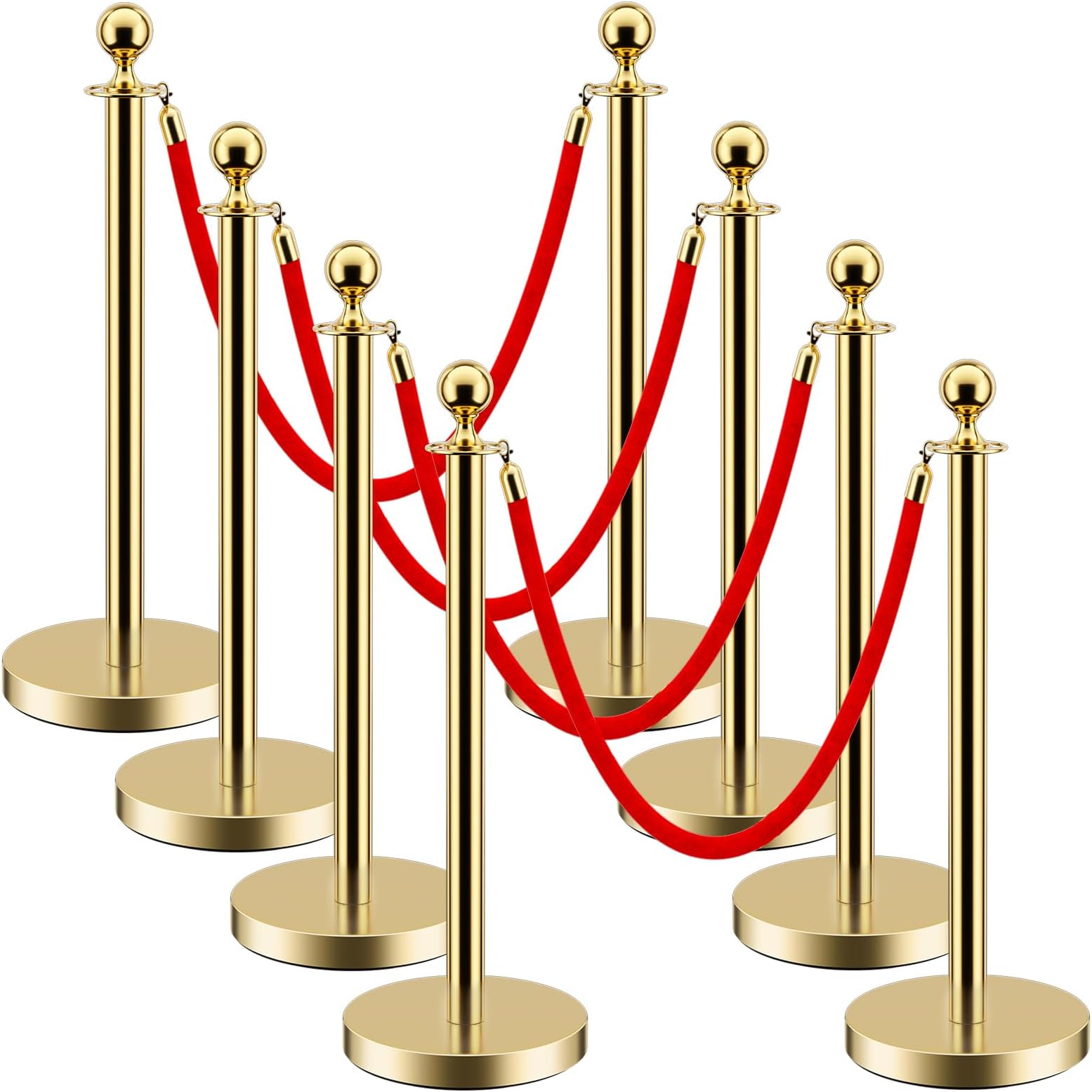 LOVMOR 8 PCS Stainless Steel Stanchion Post Queue 5 ft Red Velvet Rope Red Carpet Ropes and Poles Crowd Control Barriers for Red Carpet Themed Decoration