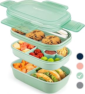 Caperci Stackable Bento Box Adult Lunch Box - 3 Layers All-in-One Lunch Containers with Multiple Compartments for Adults &...