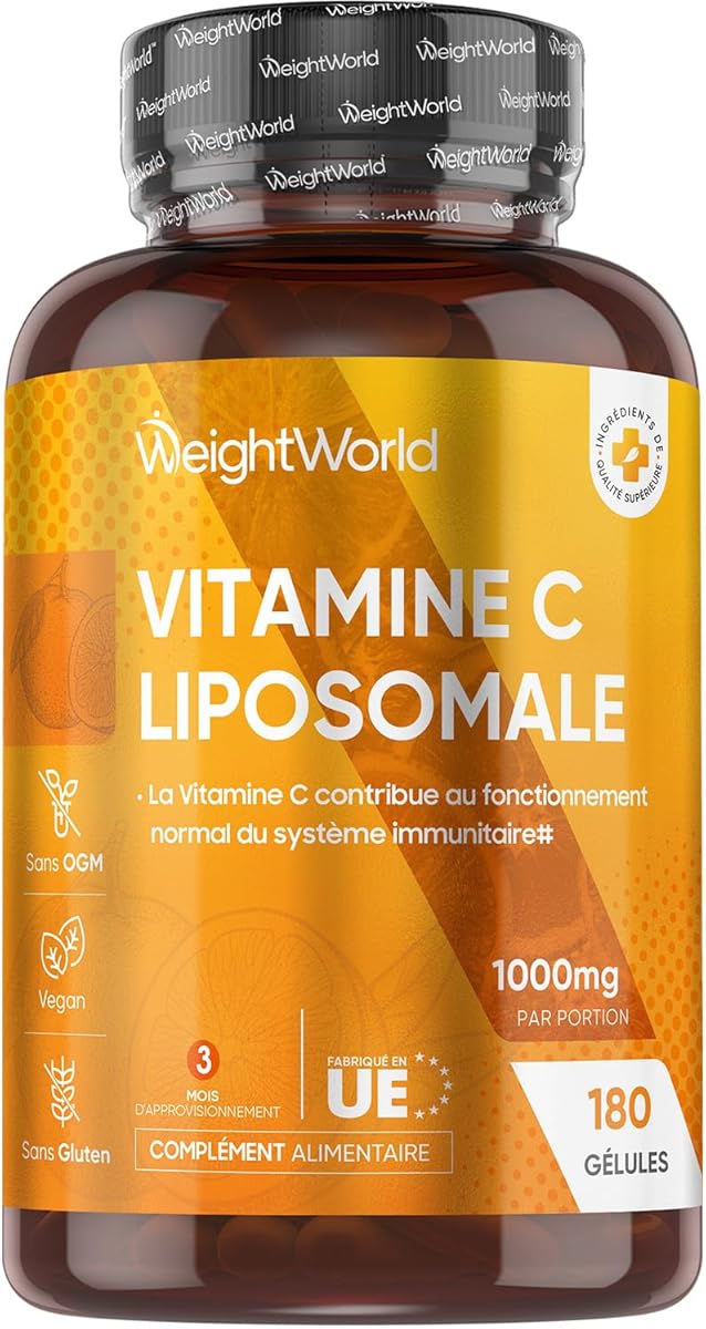 Vitamine C Liposomale 1000mg, 180 Gélules Vegan, Vit C 1000mg Liposomale Gélules, Acide Ascorbique Enrichie avec Extrait d'Églantier (Cynorrhodon) & Phospholipides de Tournesol pour 3 Mois