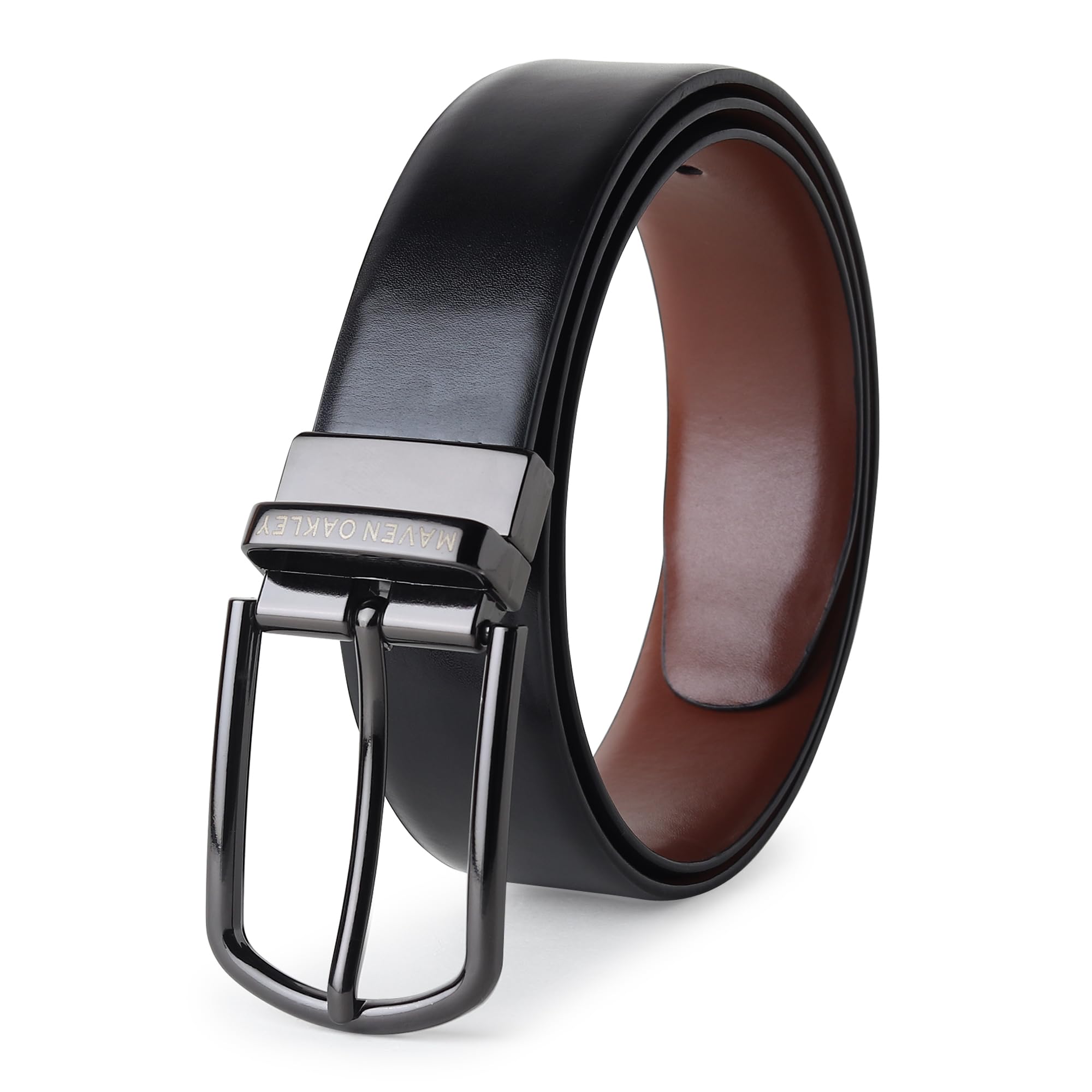 maven oakley Belts for Men Leather Original, Reversible Black & Brown Formal & Casual Italian Leather Belt with Solid Metal Curved Buckle-picture-17