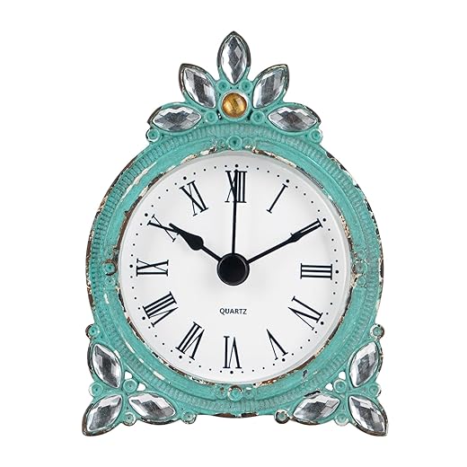 NIKKY HOME Vintage Pewter Quartz Mini Table Clock with Crystal Shining Rhinestone, 2 . 87 x 1 . 37
