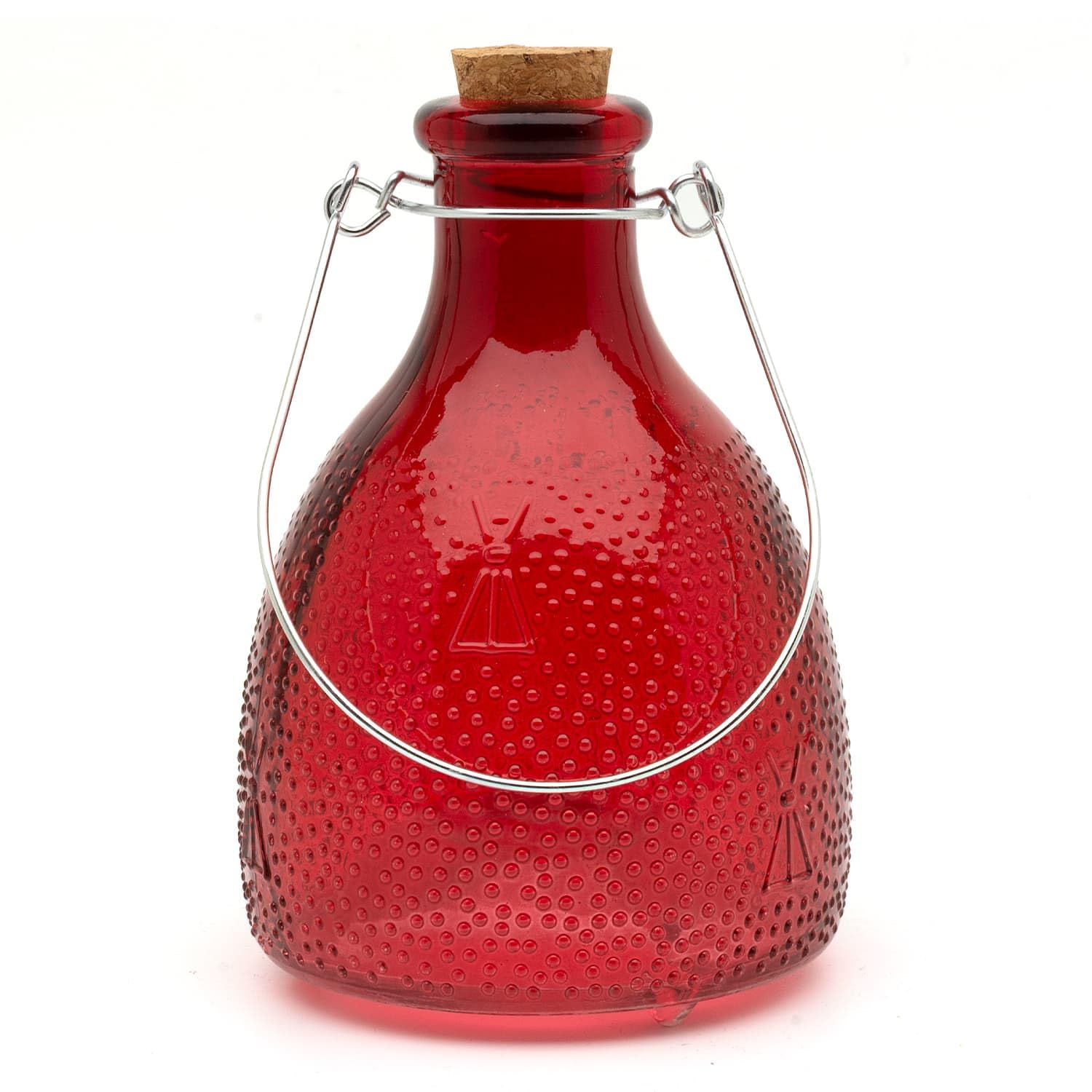 CKB LTD Small Wasp Trap Catcher - Coloured Glass Honey Pot Bottle Design with Metal Hanger Traditional Attractive Hanging For Insect Indoor Outdoor Garden Pest Control (Red)