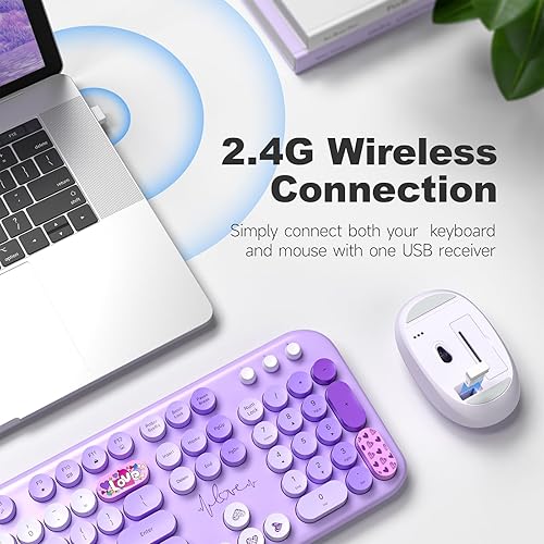 Miniatura 9 de MOFII Combo de teclado y mouse inalámbricos, 2.4 G retro máquina de escribir teclado inalámbrico con teclado numérico y mouse inalámbrico