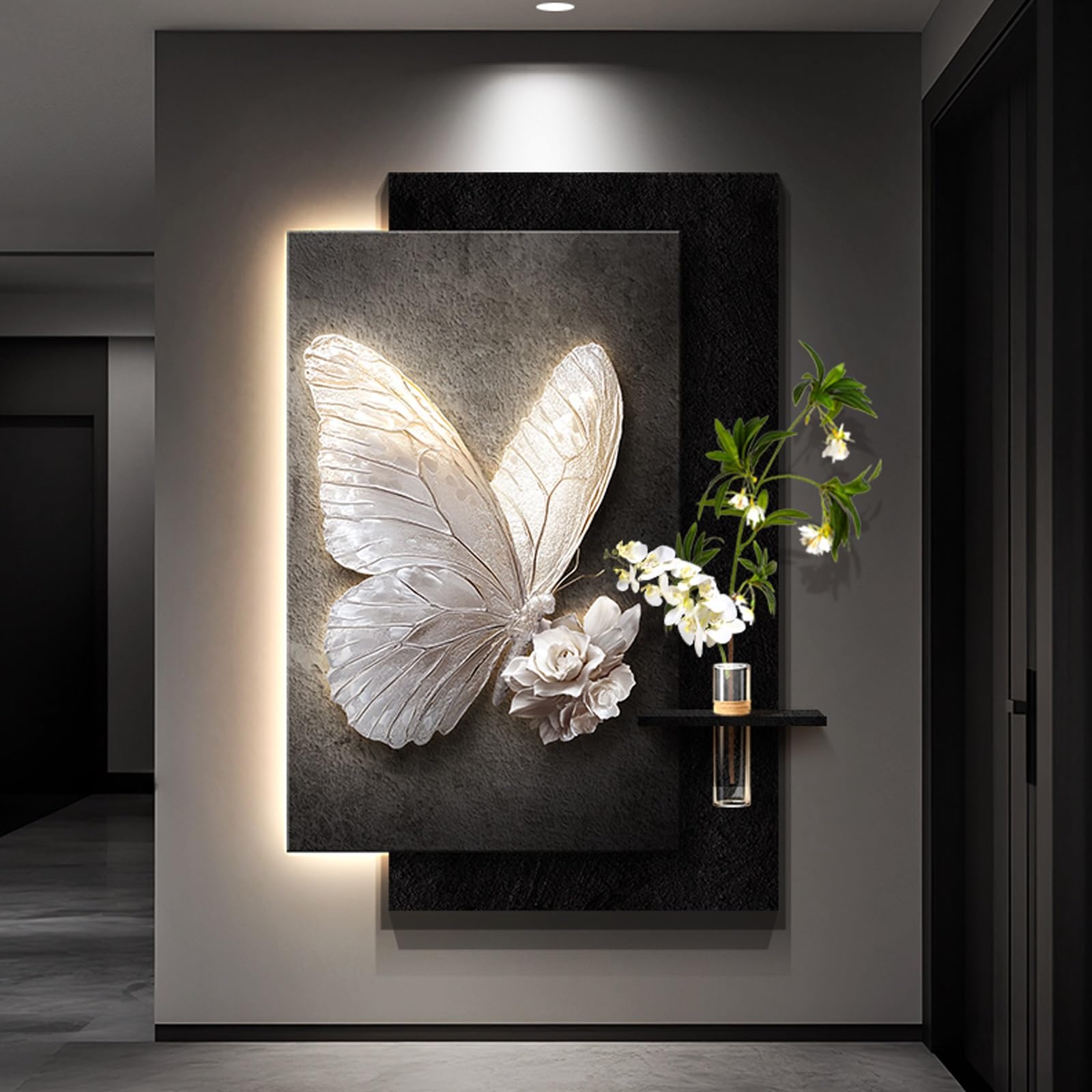 Dekoracja roślin z piaskowca LED, sztuka ścienna 3D do salonów i korytarzy, rzeźby, nadaje się do salonów sypialni (czarny 1,80 x 120 cm/31,4 x 47,2 cala)