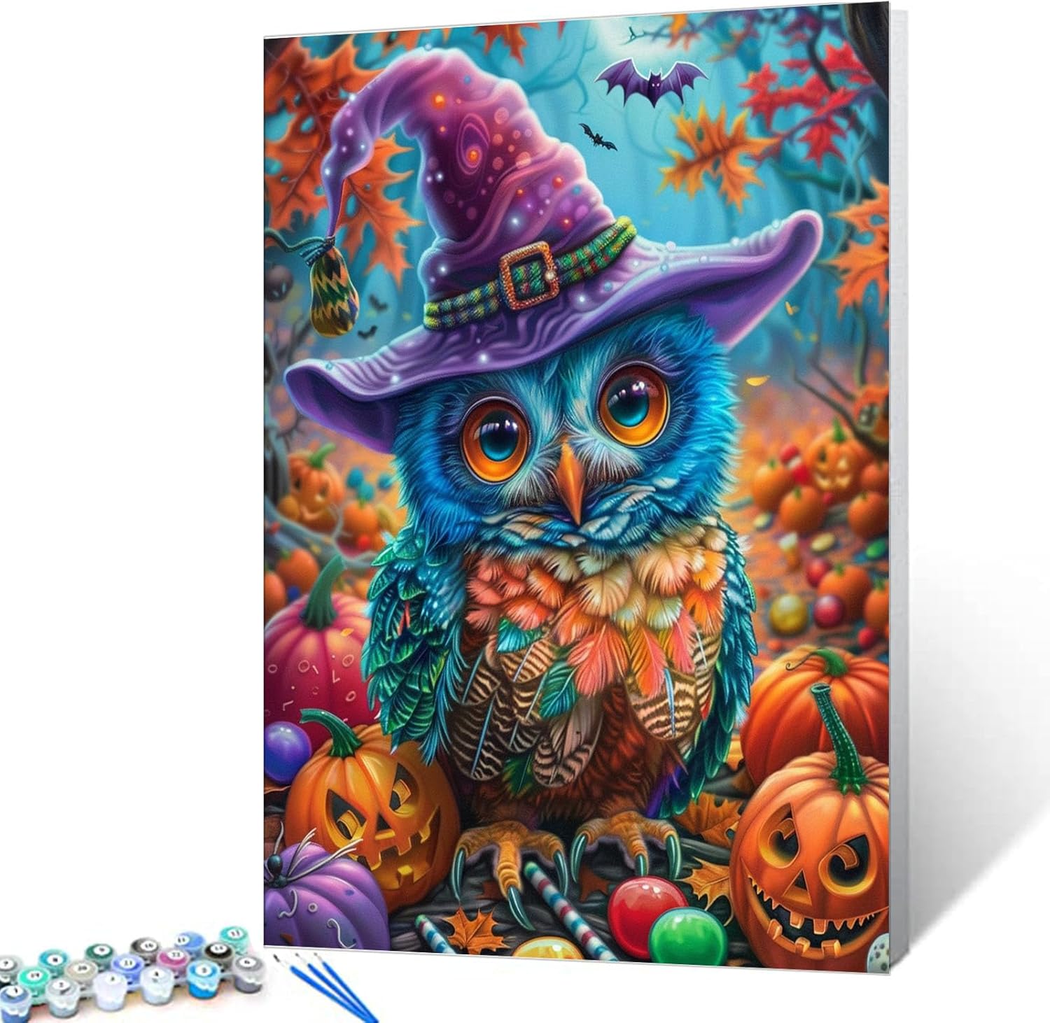 Tucocoo Big Eye Owl Paint by Numbers for Adults Digital Oil Painting Activity Kit Art Painting for Adults Beginner Home Wall Farm Pumpkin Kitchen Decor Acrylic Painting Ideal Gift16x20inch DIY Frame 16''x20''(DIY Frame) PBN-Pumpkin Owl 05