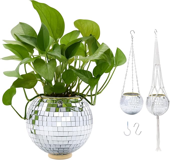 RUBY.Q Disco Ball Planter, 4"/6"/8" Silver/Rose Gold Disco