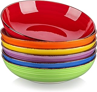 vancasso Bonita Pasta Bowls 38 oz, Large Ceramic Salad Bowls, Pasta Plates Bowl set of 6, Microwave & Dishwasher Safe Soup Bowls, Serving Bowls, Assorted Colors