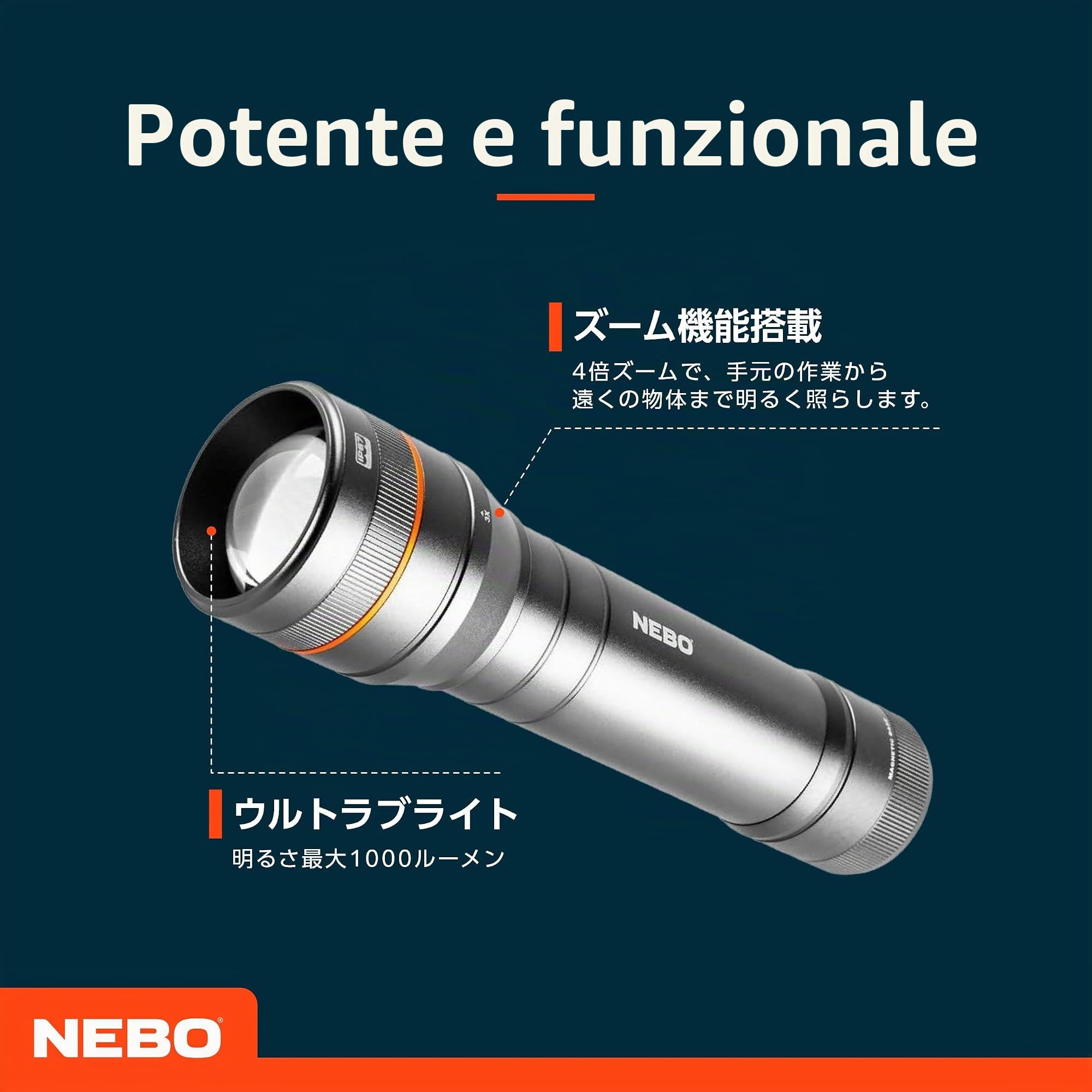 NEBO Newton 1000 - Torcia LED Potente Professionale - Batteria AA con base magnetica - Campeggio Accessori Utili