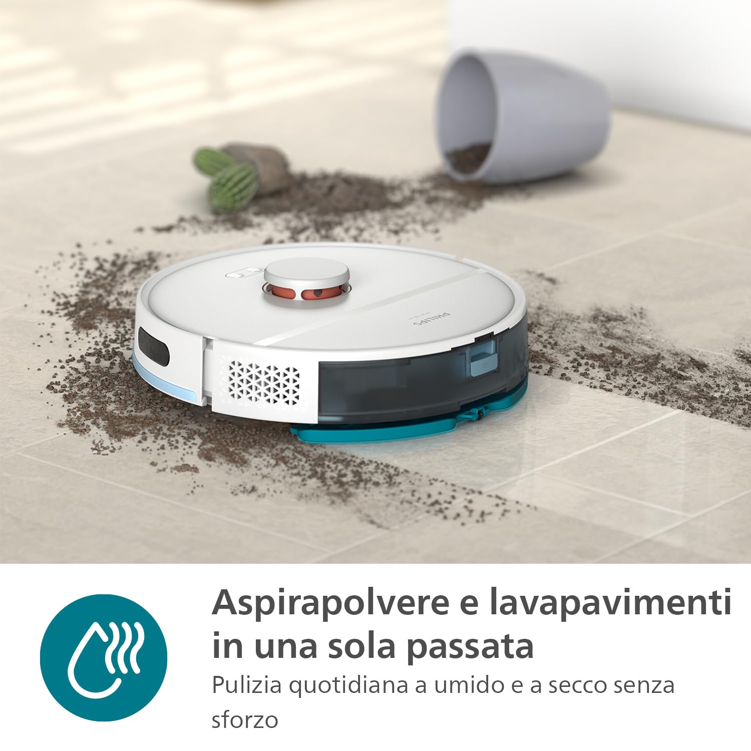 Philips HomeRun serie 2000: Robot aspirapolvere e lavapavimenti 2-in-1, aspirazione 2700 Pa, autonomia 130 min, navigazione laser, potenziamento tappeti, controllato da app, Bianco artico (XU2000/20)