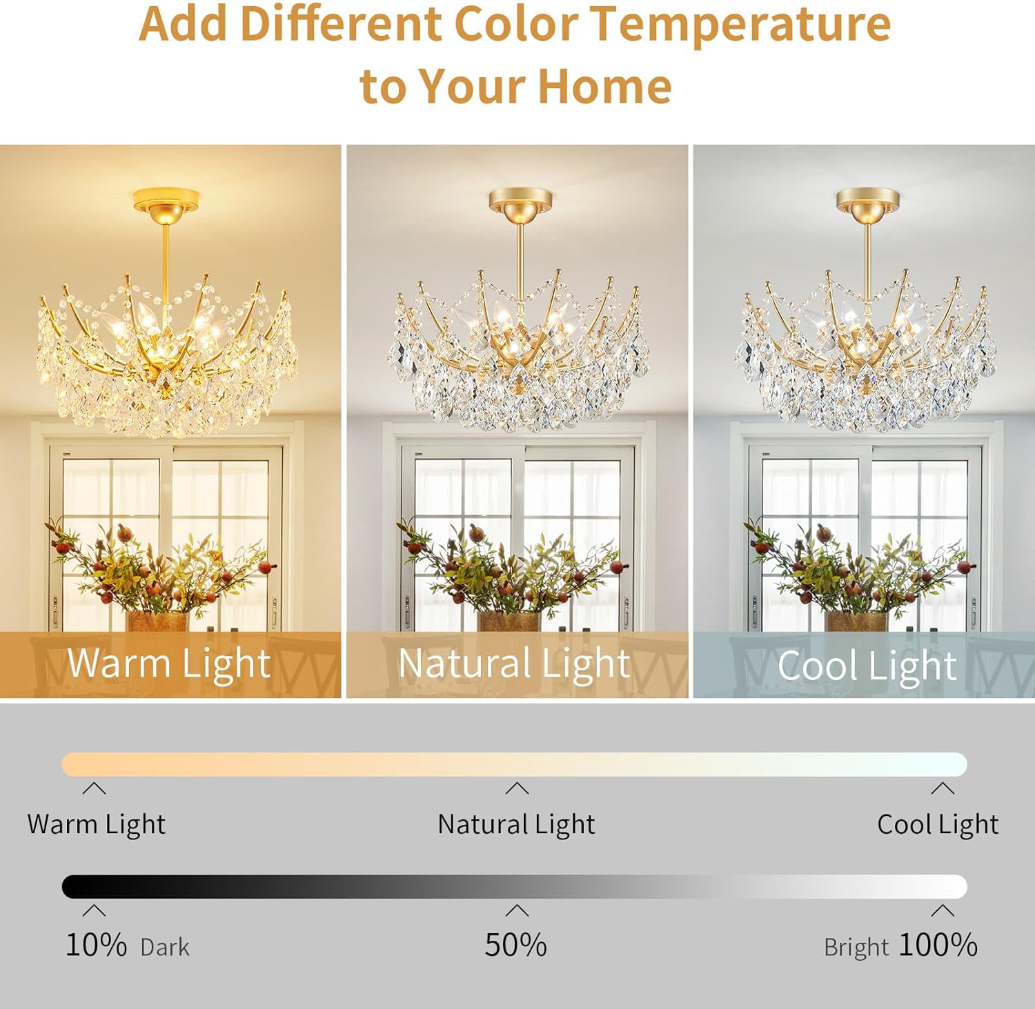 ANJIADENGSHI Crystal Chandelier Ceiling Light, Modern Semi Flush Mount Ceiling Light Fixture, Gold Hallway Lighting Fixtures Chandelier for Bedroom Bathroom Entryway Kitchen