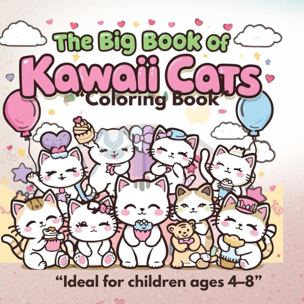 The Big Book of Kawaii Cats: Cute and Easy Kittens to Color for Kids Ages 4–8
