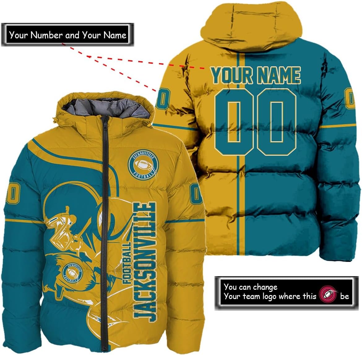 Discover Personalized Jacksonville Football Team Jaguars Men's Hooded Puffer Jacket