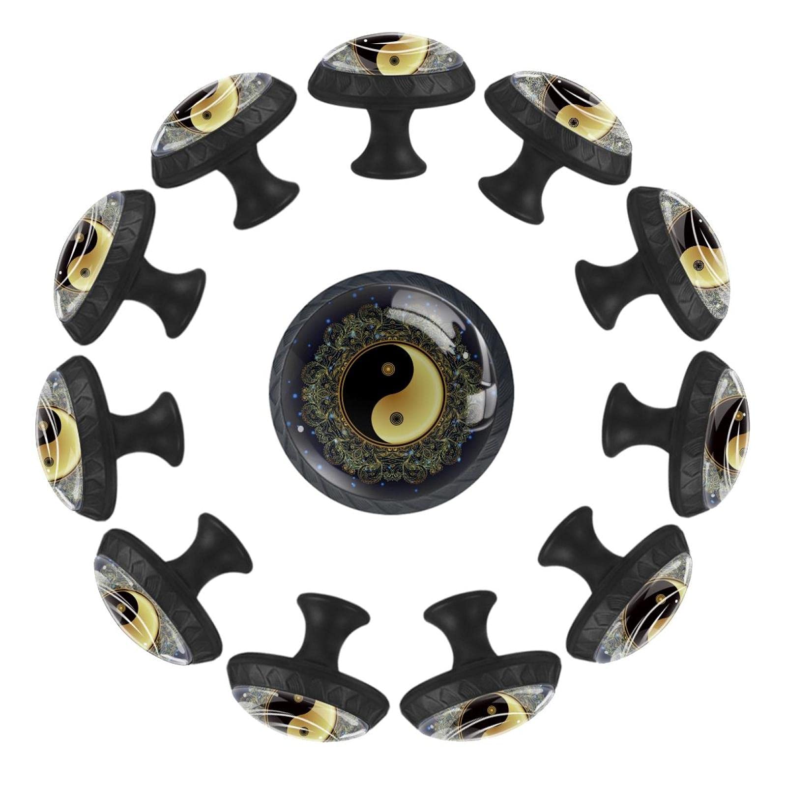 Boutons de commode mandala Yinyang 35 mm déco zen pour meuble de chambre et salle de jeux