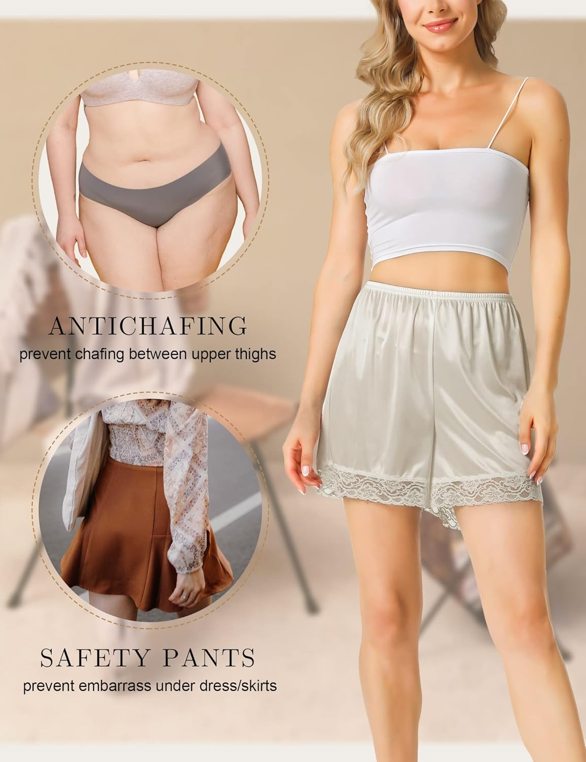 GYS Slip Shorts Culotte for Women Split Skirt Lace Pettipants Bloomer - Image 3