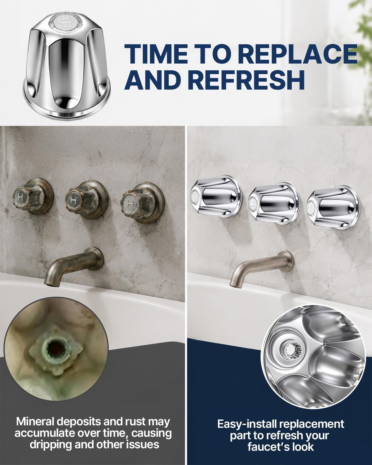 3 PCS Shower Knobs Replacement, Compatible with Pfister Verve Tub Shower Handle Replacement, 12 Point Broach Shower Knobs, Shower Faucet Handle with Hot/Cold Diverter