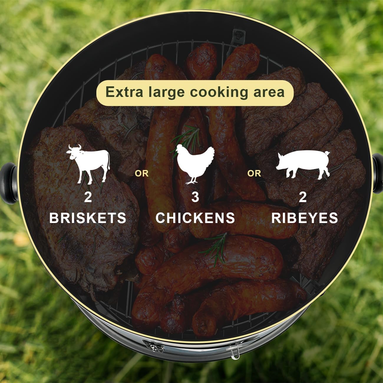 Charcoal BBQ Smoker, 16 Inch Heavy Duty Grill with 2 Cooking Area and Thermometer, 4 In 1 Vertical Smokers Grill for Outdoor Camping Backyard Picnic Party