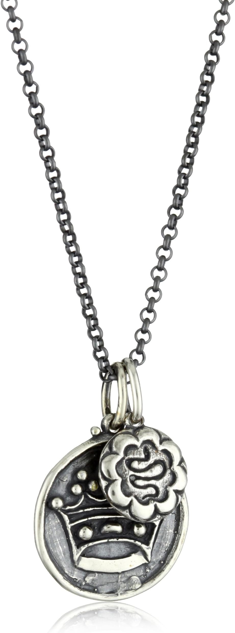 Erica Molinari "Renaissance" Sterling Silver Crown with Double Key and Snake with Heart Necklace