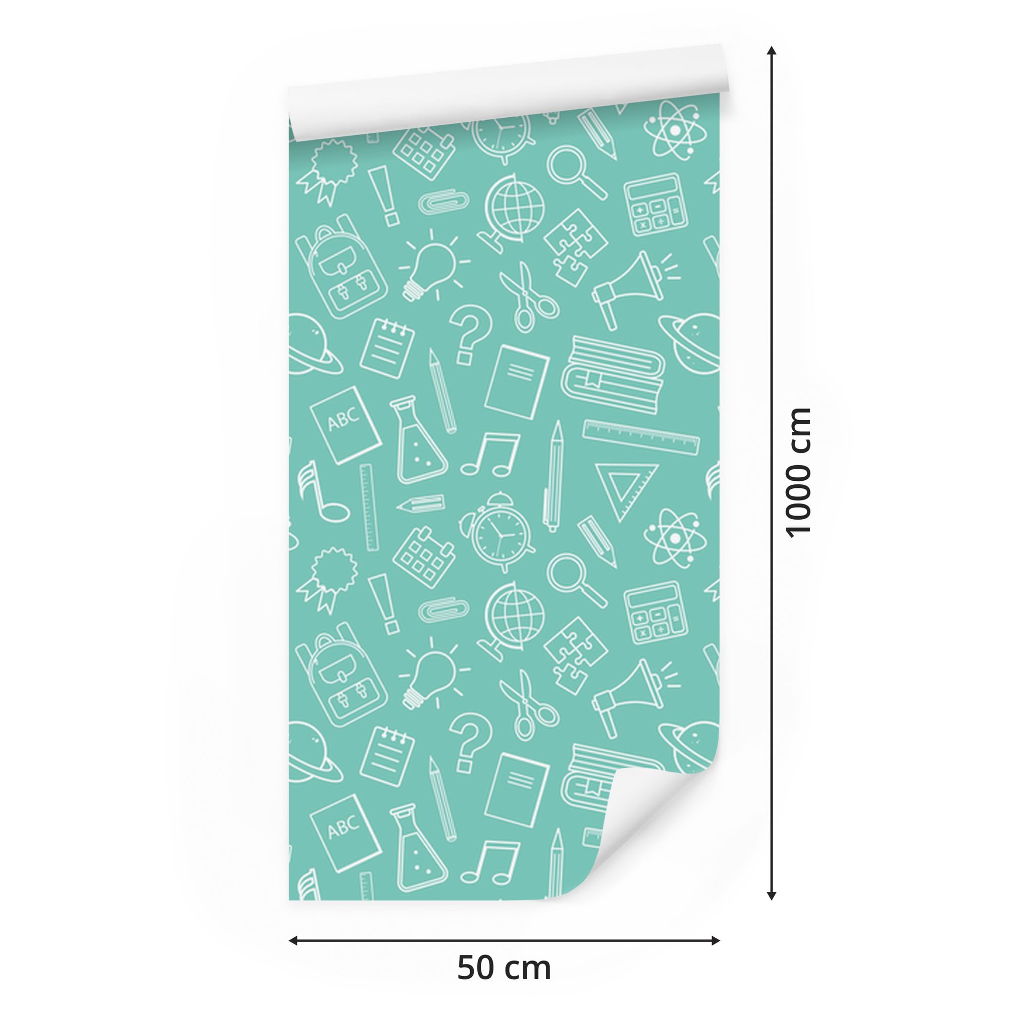 Vliestapete Schulbedarf – Petrol und Mintgrün 50 x 1000 cm | Ausdrucksstarke Bildgestaltung; Charaktervoller Raumschmuck; Harmonische Akzentfläche; Kleister im Set