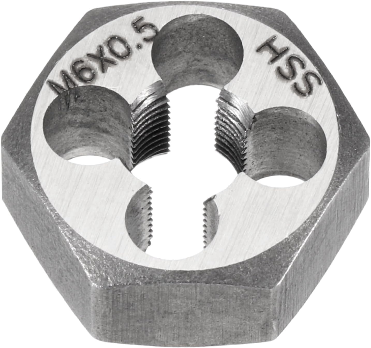 sourcing map Hex Threading Die M6 x 0.5 Metric Thread Right Hand High Speed Steel Rethreading Fixed Die Screw Cutting Tapping Repair Tool