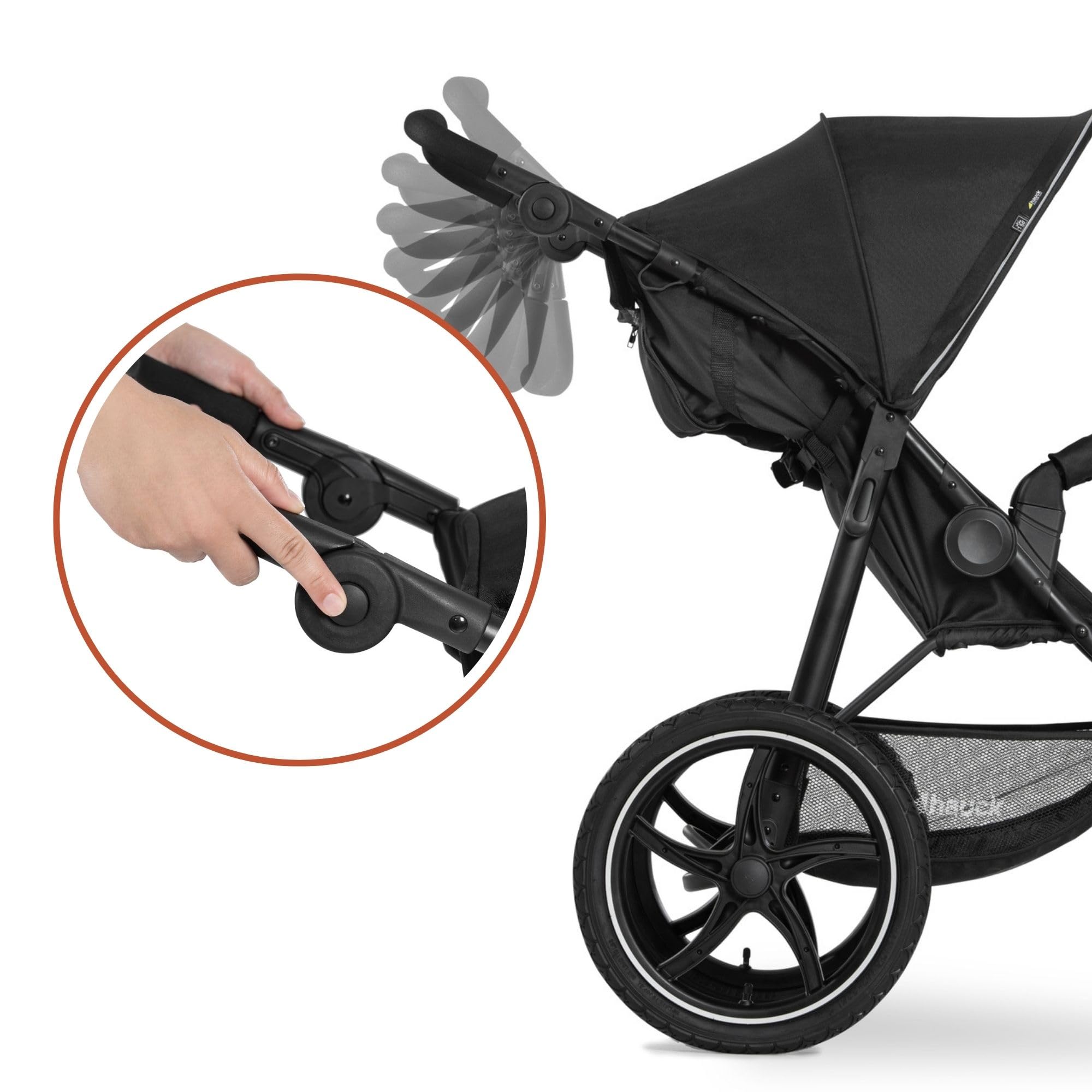 hauck Poussette 3 Roues Runner 2 Tout Terrain avec Grandes Roues Gonflables, Suspension, UV 50+, Position Allongée, Fenêtre XL, Guidon Réglable, Pliable, Jusqu’à 22 kg, Noir