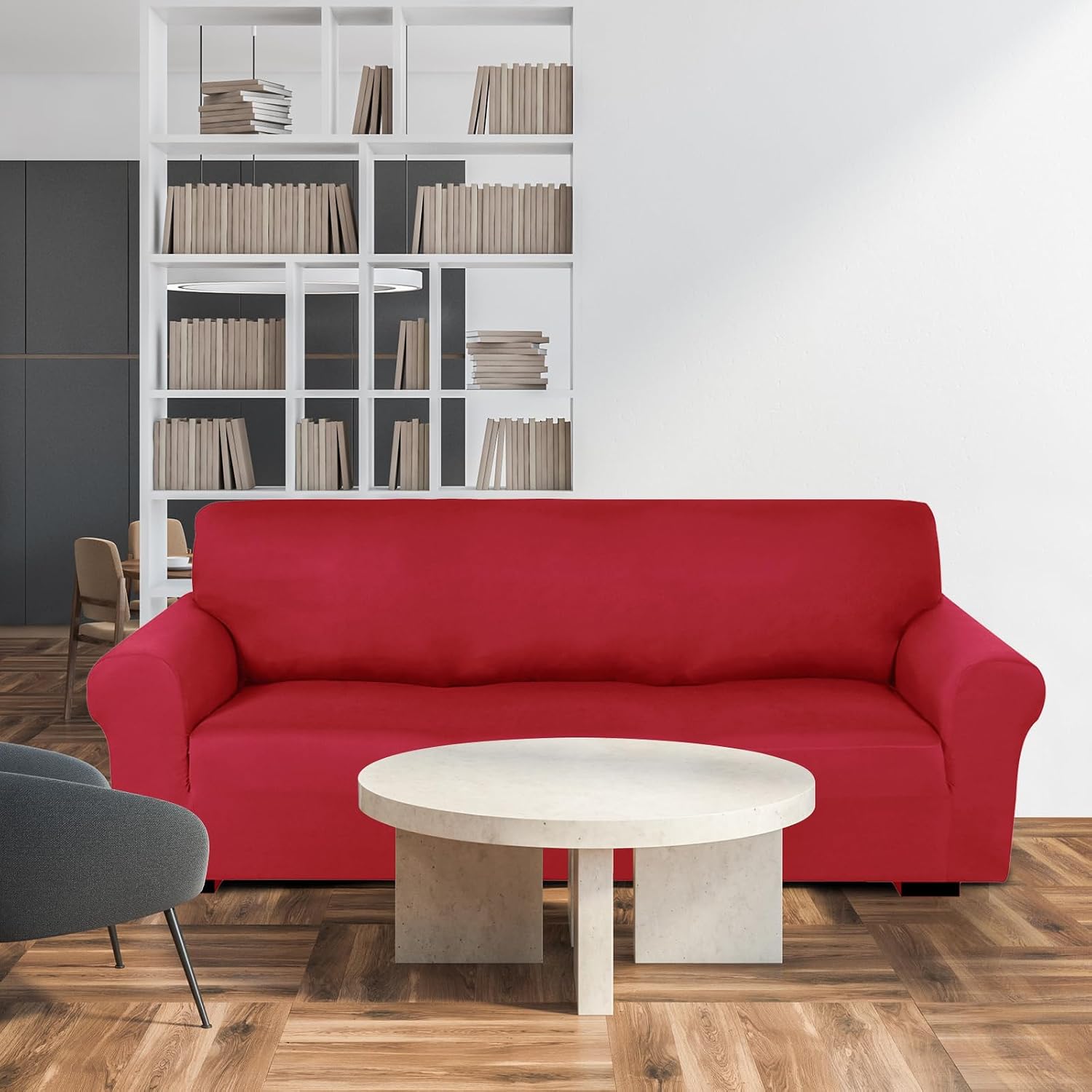 Peryiter 3 Pcs Couch and Loveseat Covers Set Sofa Cover for Couch Sofa Slipcover for Living Room Arm Chair Furniture Protector(Christmas Red,Milk Silk Spandex)