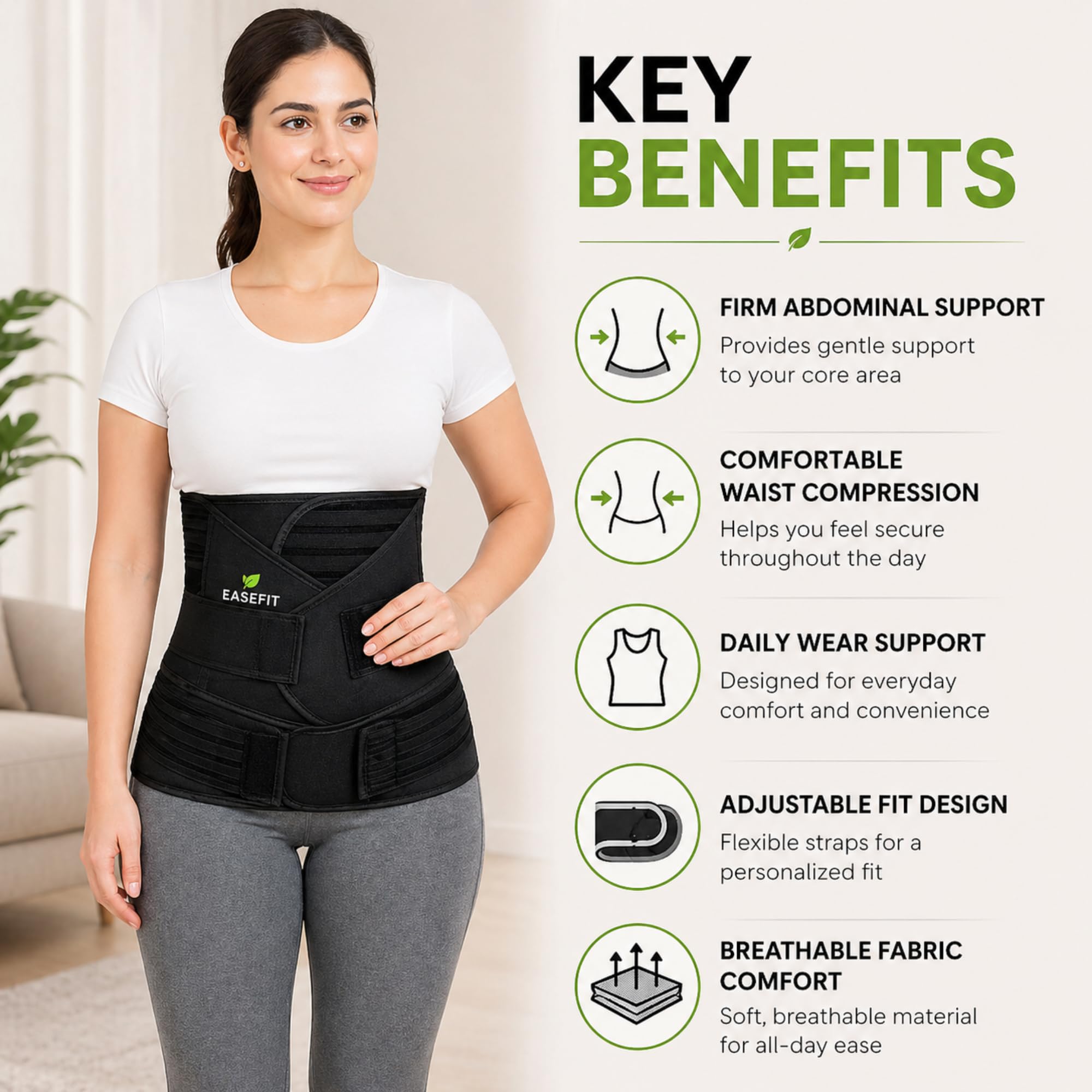 EASEFIT Postpartum Belly Belt for Women - 3 in 1 Tummy Tucker | Waist, Pelvis & Back Support | Fat Slimming Shapewear After Delivery & C-Section | Adjustable Fit 30-46” (Made in India) 4