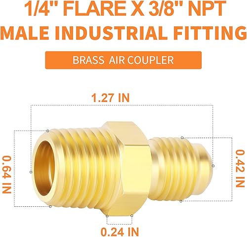 Miniatura 127 de GASHER 10 piezas de latón SAE 45 grados Flare Tube Fitting, 1/2" Flare Nut Aire Acondicionado Tubo de cobre Extensión de tubo de cobre a tope Tuerca