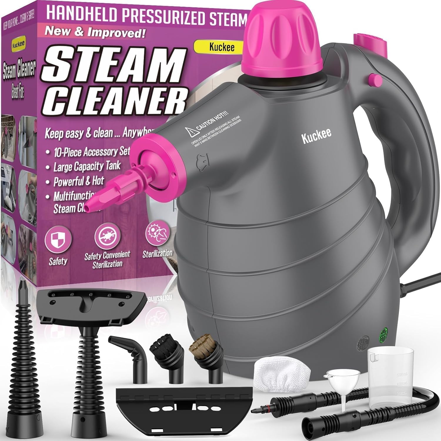 Portable Steam Cleaner,The Home Mini Hand Held Multi Purpose Steamer,Multifunctional Handheld Steam Cleaner 10 Attachments Stain Removal,Curtains,Car,Kitchen Tops & Much More (Red)