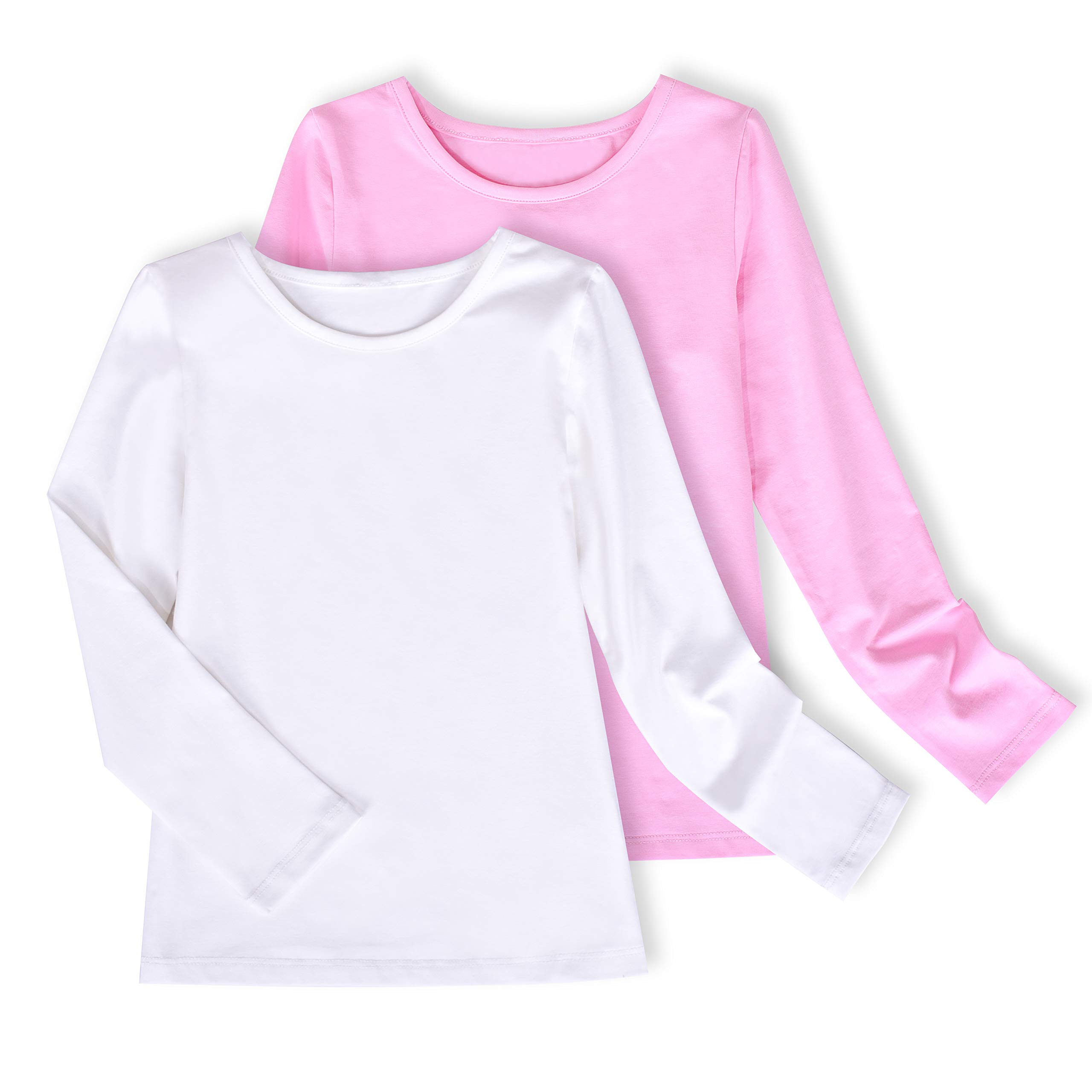 Sunny Fashion 2 Packs Girls Top Tee Shirt Long Sleeve Gray Pink School Uniform