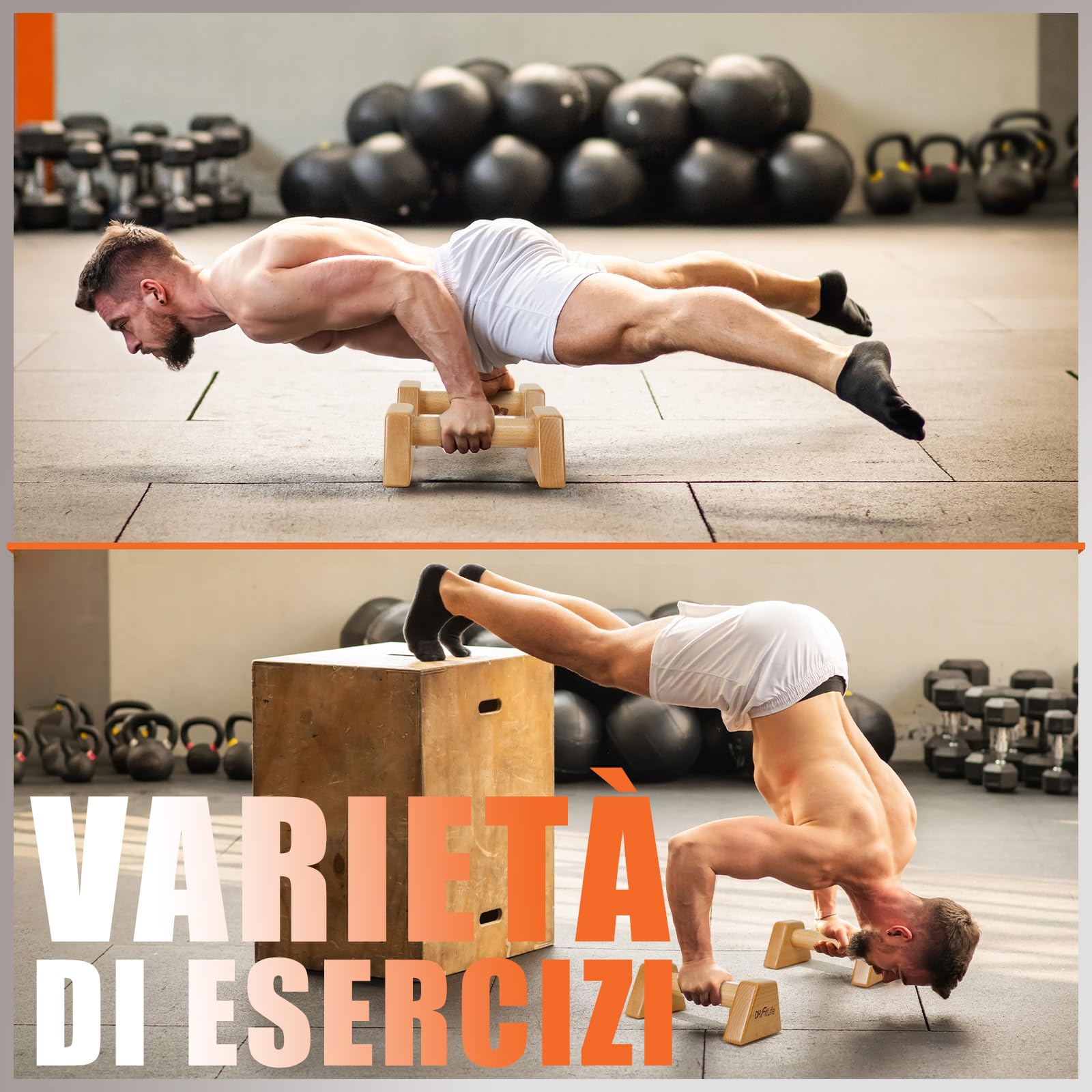 DH FitLife Parallele Calisthenics in Legno – 2x Maniglie Antiscivolo per Flessioni | Parallele Basse | Parallettes | Push-Up Bars | Attrezzatura Calisthenics per Forza | Fitness per Interni & Esterni