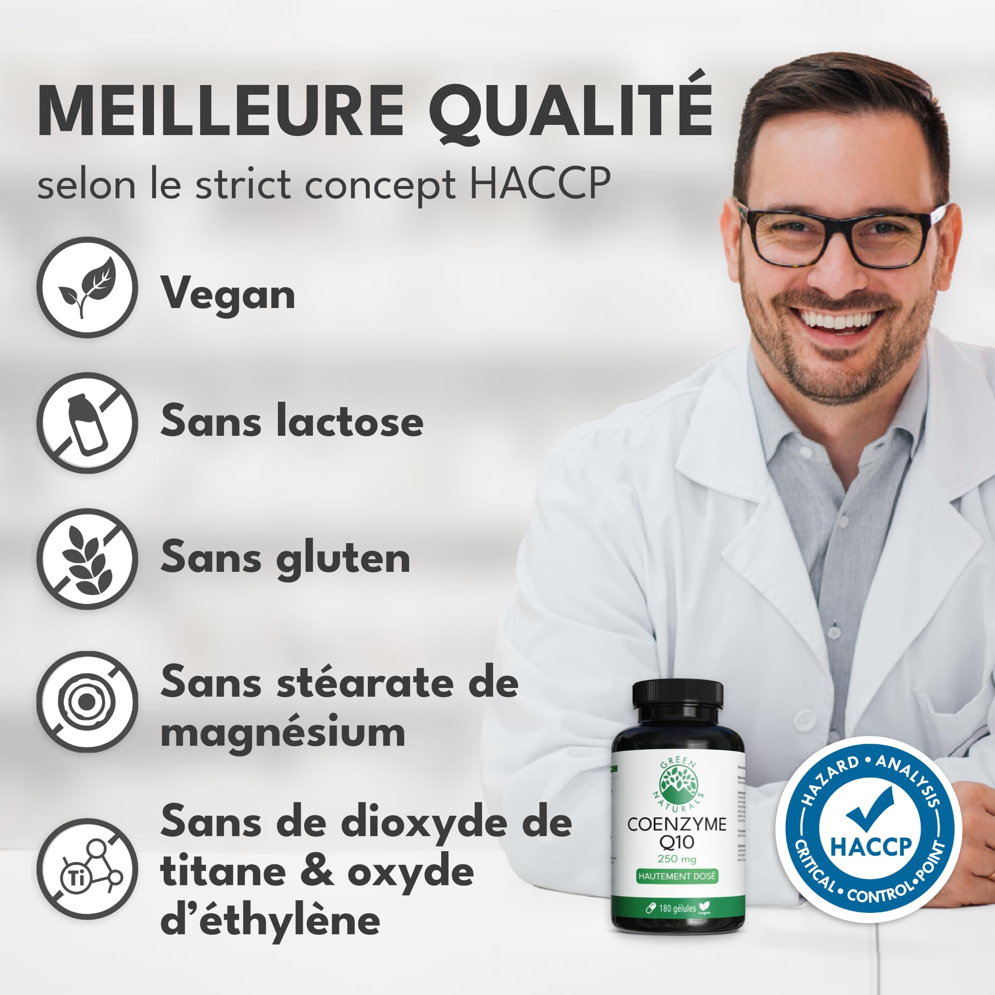 Green Naturals® Coenzyme Q10 250 mg par gélule – 6 mois d’autonomie – CoQ10 haute qualité issu de la fermentation – Testé en laboratoire – 180 gélules végétaliennes | Extrait de fermentation · 6 mois de stock