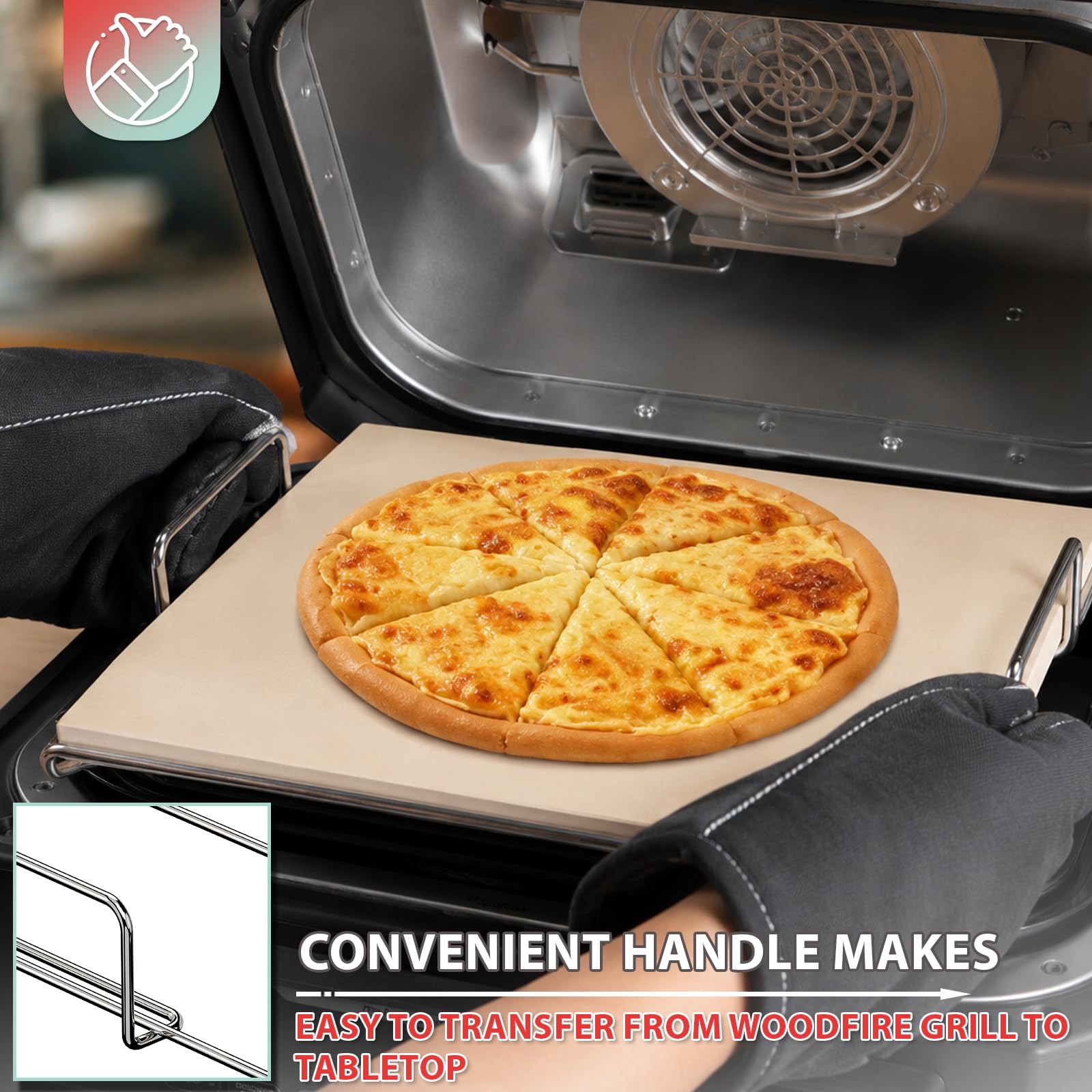 OG900 Pierre à pizza avec support pour Ninja Woodfire OG800/OG900 Series XL, pierre de cuisson rectangulaire pour barbecue Ninja OG850 OG951 OG952 Pro Connect XL, accessoires à pizza pour four à pizza