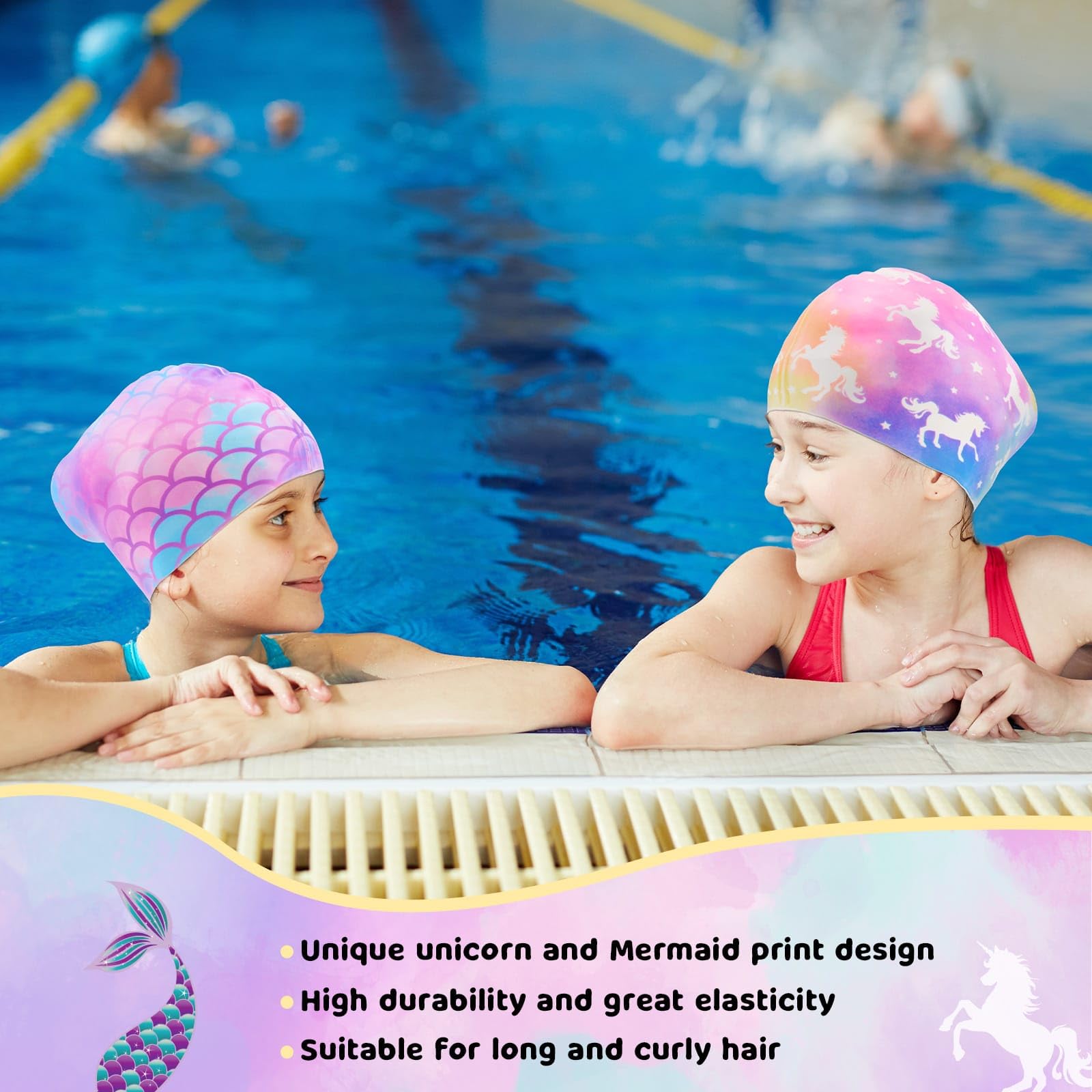 Lot de 2 Bonnets de Bain pour Enfants Bonnets de Bain en Silicone pour Filles Bonnets de Bain imperméables
