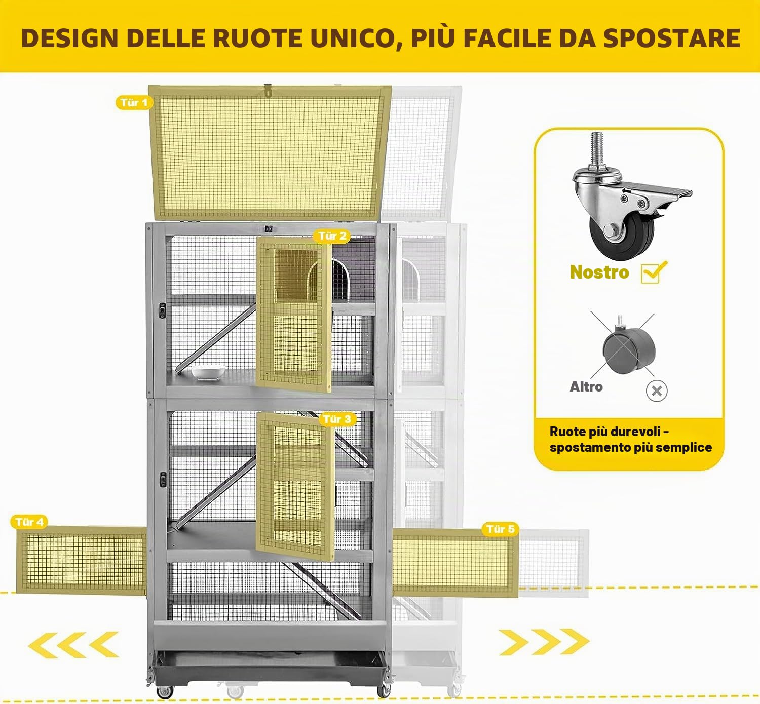 Gabbia per piccoli animali con tre ripiani, per piccoli roditori, 70 x 50 x 140 cm, gabbia per criceti, per topi e furetti per cincillà
