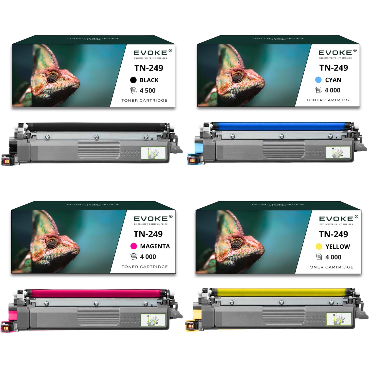 EVOKE TN249 TN-249 Toner Kompatybilny z Brother HL L8230CDW L8240CDW MFC L8340CDW L8390CDW (Zestaw CMYK) 16500 Stron