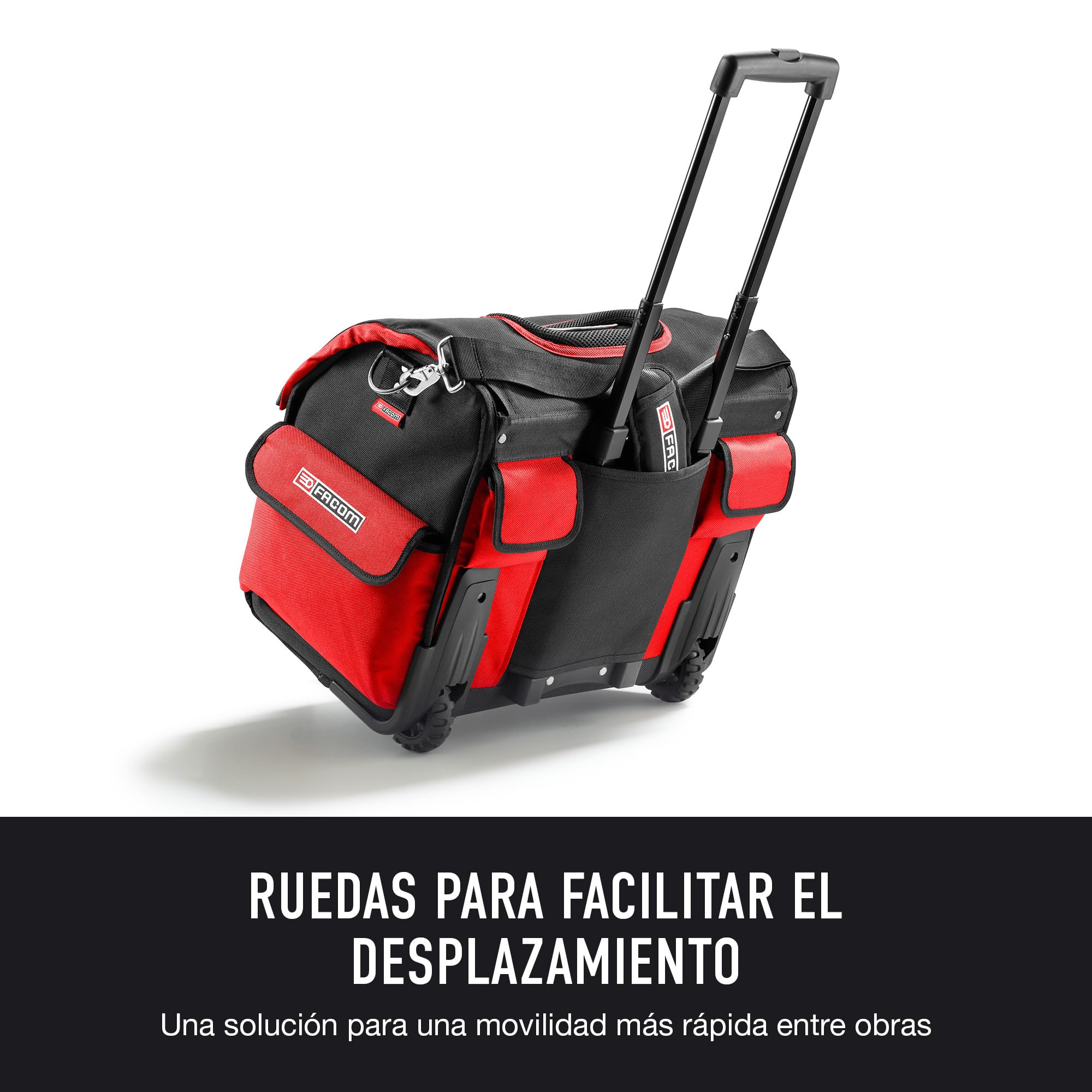 FACOM - Bolsa Portaherramientas Téxtil con Ruedas PROBAG, Compacta 14'', Organización Eficaz, 6 Bolsillos Externos, Acceso Inmediato, 33L de Capacidad, Ruedas de 90mm, Empuñadura Telescópica, BS.R20PB