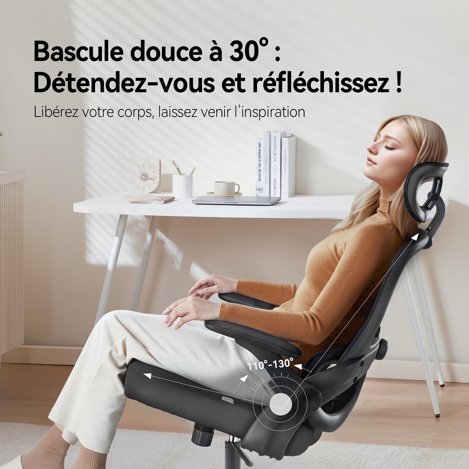 SIHOO M102C Chaise de Bureau, Chaise Ergonomique Fauteuil de Bureau Dossier Haut, Chaise de Bureau Grande et Haute avec accoudoirs rabattables, Soutien Lombaire réglable, Chaise avec appuie-tête，Noir