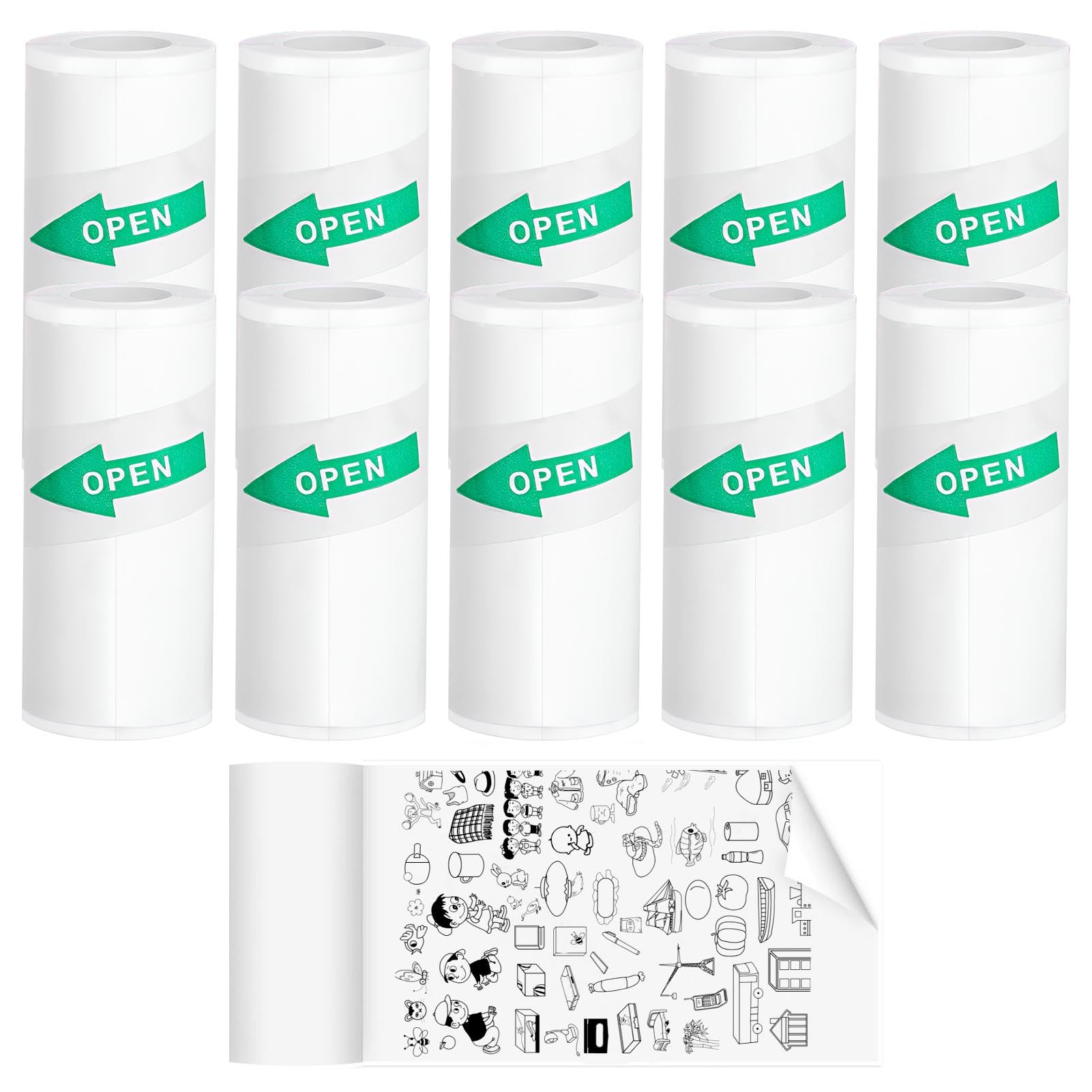 10 Rolls Mini Printer Sticker Paper, 57 x 25 mm Thermal Paper