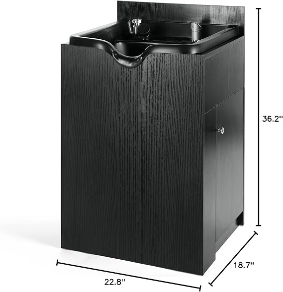 Shampoo Bowl with Cabinet Beauty Salon Shampoo Bowl Backwash Station Floor Cabinet Black