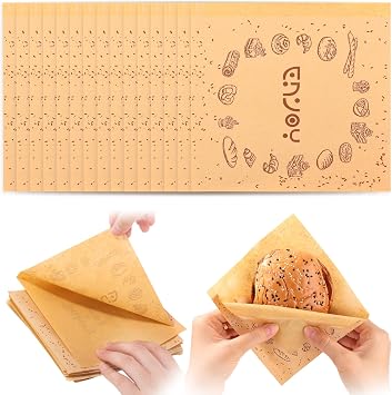 100 Pcs Paper Pretzel Sandwich Double Open Snack Bags 5.7x5.9 Inch Grease Resistant Cookie Bags for Home Bakery Cake Shop